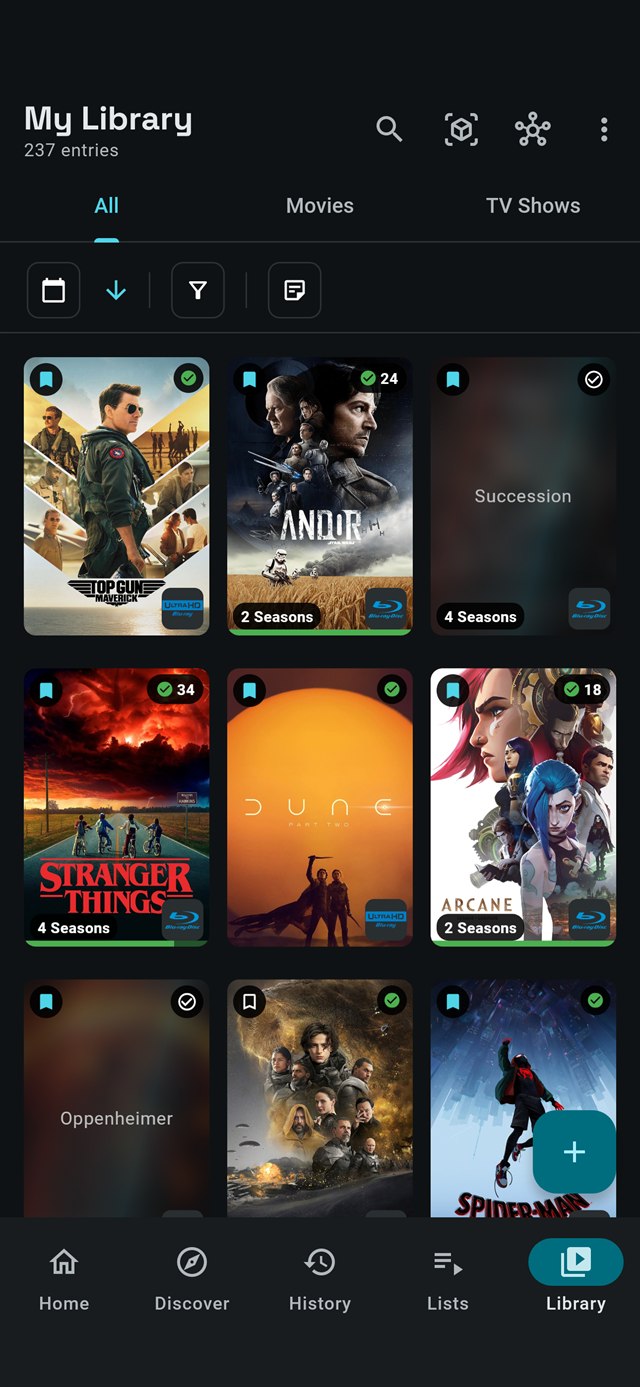 The library as a grid of posters on a phone.