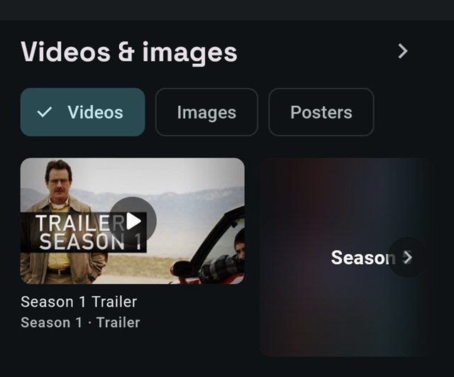 Breaking Bad's videos: the first season's trailer open, a later season's covered.